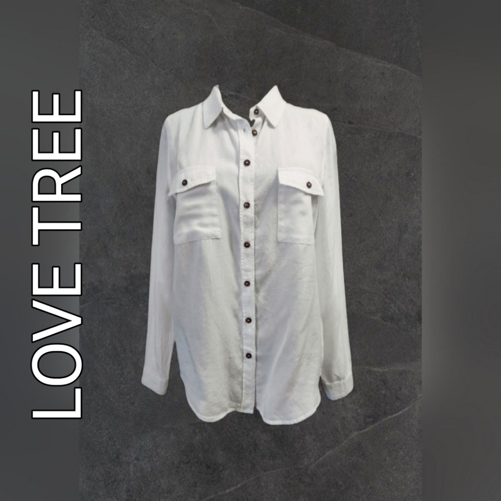 Love Tree White Tencel Button Down Shirt NWT Size Medium (F17)